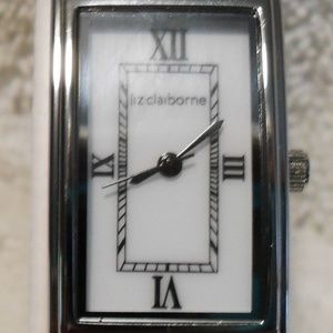 Liz Claiborne Silver/Black Leather Ladies Watch